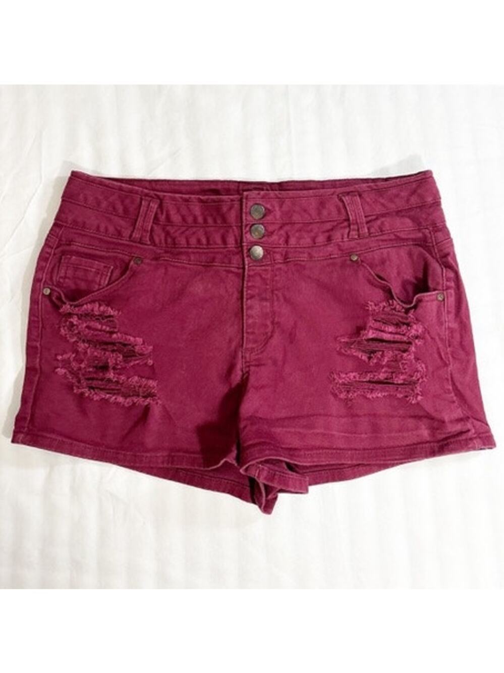 Blue Spice High Waist Stretch Distressed Denim Shorts - Size Juniors 15/16